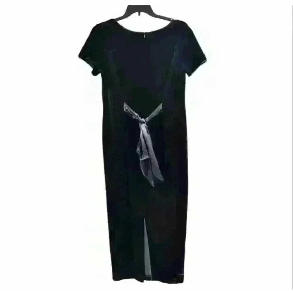 Robbie‎ Bee Black Velvet Maxi Dress Short Sleeves Zip Tie Back Plus Size 16 - Picture 2 of 4